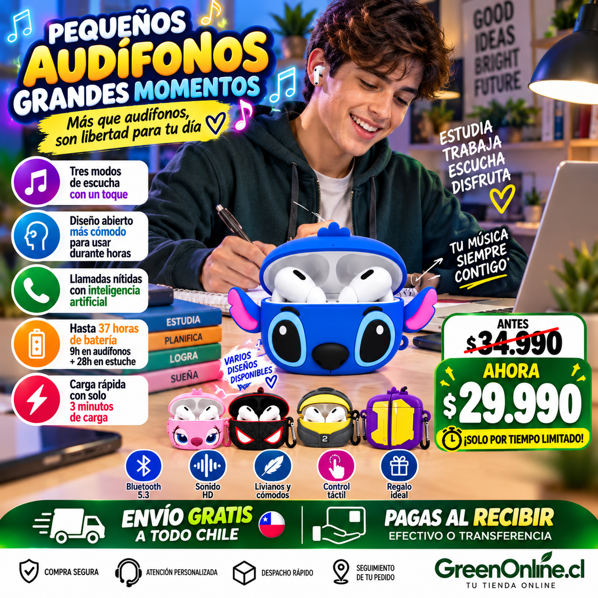 Audífonos inalámbricos recargables